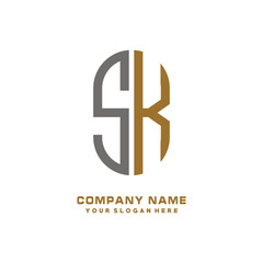 Obraz premium SK minimalist letters, with black and gold, white, black background logos