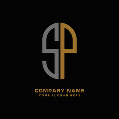 SP minimalist letters, with black and gold, white, black background logos