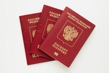 3 Russian passports on a white background. Isolated