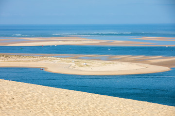 Fototapeta premium View from the Dune of Pilat, the tallest sand dune in Europe. La Teste-de-Buch, Arcachon Bay, Aquitaine, France
