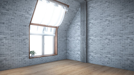 room Design wall garret Loft attic 3D rendering