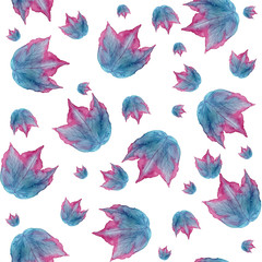 Fototapeta na wymiar Seamless bright pattern with watercolor leaves