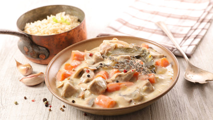 blanquette de veau, french gastronomy- veal cooked with cream,carrot and herbs