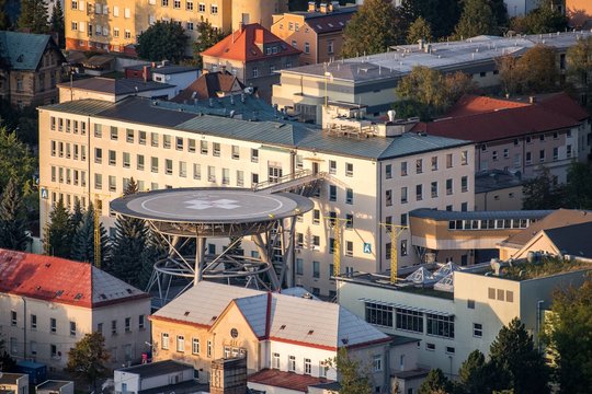 Regional Hospital in Liberec city on aerial photo