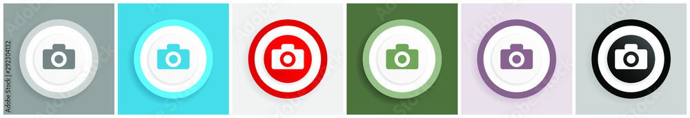 Poster Camera icon set, colorful flat design vector illustrations in 6 options for web design and mobile applications