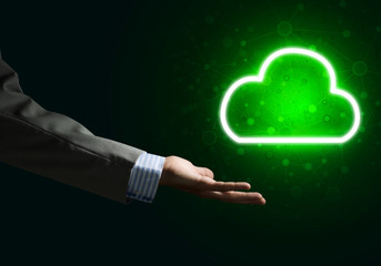 Digital cloud icon as symbol of wireless connection on dark background