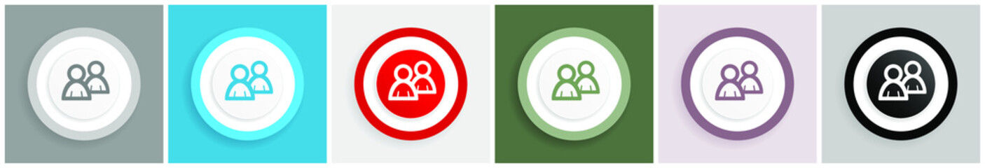 People icon set, colorful flat design vector illustrations in 6 options for web design and mobile applications