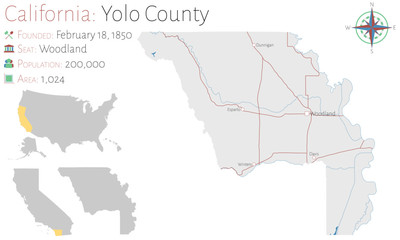 Large and detailed map of Yolo county in California, USA