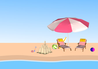 beach with umbrella and chair on the beach