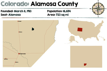 Large and detailed map of Alamosa county in Colorado, USA