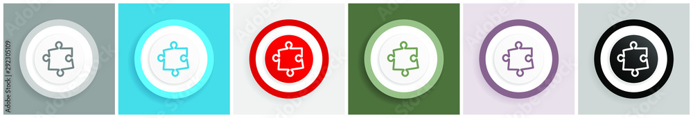 Aufkleber Puzzle icon set, colorful flat design vector illustrations in 6 options for web design and mobile applications