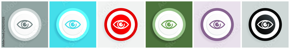 Aufkleber Eye icon set, colorful flat design vector illustrations in 6 options for web design and mobile applications