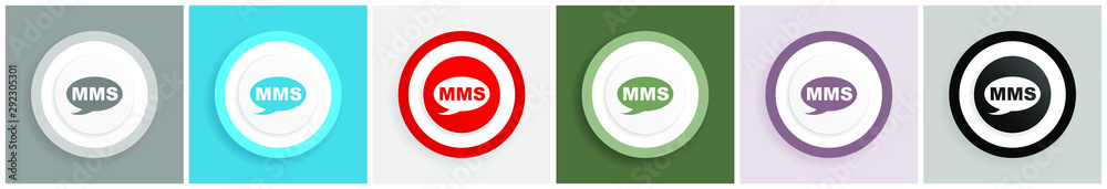 Aufkleber Mms icon set, colorful flat design vector illustrations in 6 options for web design and mobile applications