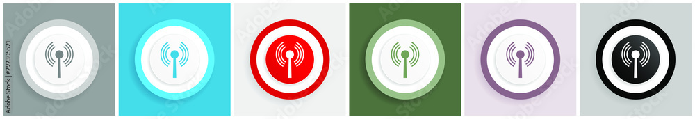 Poster Wifi icon set, colorful flat design vector illustrations in 6 options for web design and mobile applications