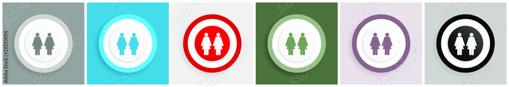 Poster Couple icon set, colorful flat design vector illustrations in 6 options for web design and mobile applications