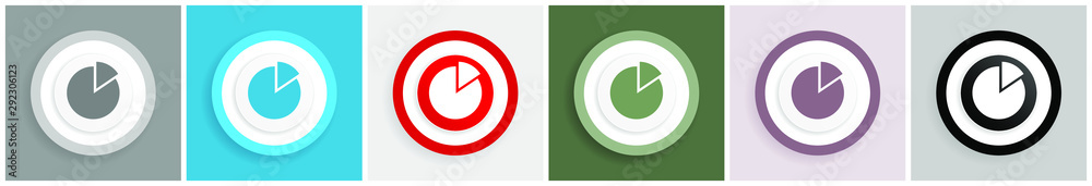 Fototapete Chart icon set, colorful flat design vector illustrations in 6 options for web design and mobile applications