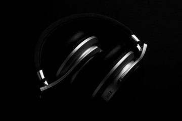 headphones on black background