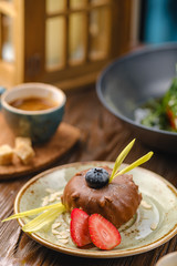 chocolate dessert with berries