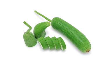 Gourd,  Luffa, Sponge gourd or Vegetable sponge and slice isolated on white background with clipping path. Selective focus.