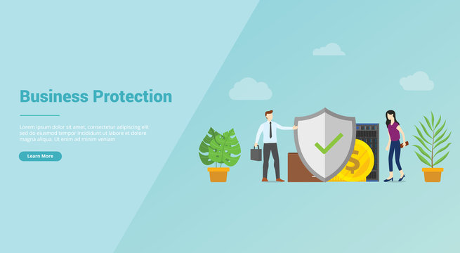 business protection security service for website template or banner landing homepage - vector