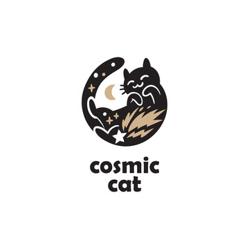 Sleeping cat silhouette logo design. Logotype concept icon.