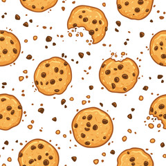 Cookies with chocolate chips seamless pattern. Vector illustration - 292309140