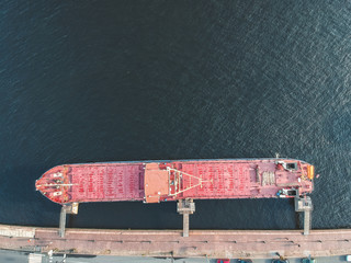 Aerial photography of a cargo ship moored at the waterfront, St. Petersburg, Russia.