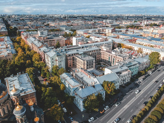 Aerial photo Church of the assumption, the gilded dome, Orthodox Church, historic city centre, Vasileostrovskiy island, St. Petersburg, Russia.