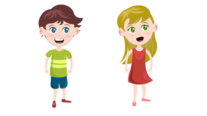 White cartoon children on the white background
