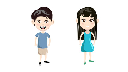 Asian cartoon children on the white background