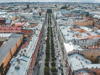 Aerial photography of roofs, residential buildings, Flatley, St. Petersburg, Russia.