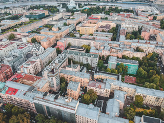 Aerial photography of residential buildings in the Park, city center, old buildings, St. Petersburg, Russia