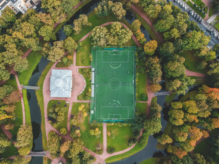 Aerial photography of a football field in the Park, city center, Flatley, St. Petersburg, Russia.