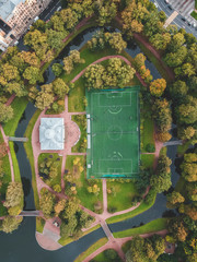 Aerial photography of a football field in the Park, city center, Flatley, St. Petersburg, Russia.