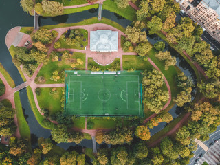 Aerial photography of a football field in the Park, city center, Flatley, St. Petersburg, Russia.