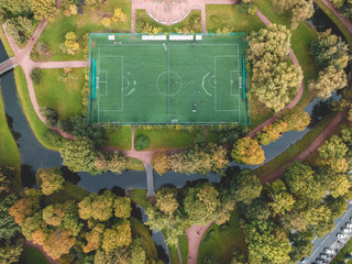 Aerial photography of a football field in the Park, city center, Flatley, St. Petersburg, Russia.