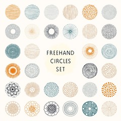 Set of hand drawn doodle circles. Vector collection pastel colors with ornaments, flowers, disks, textures for your design.