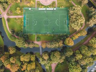 Aerial photography of a football field in the Park, city center, Flatley, St. Petersburg, Russia.