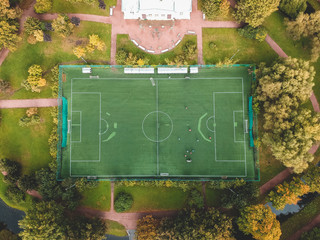 Aerial photography of a football field in the Park, city center, Flatley, St. Petersburg, Russia.