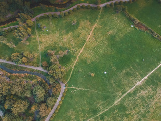 Aerial photography of fields, forests, roads, Flatley, St. Petersburg, Russia