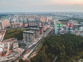 Big construction site of apartment block in Saint Petersburg, Russia.
