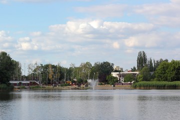 View of Skalka Park and residential buildings in Swietochlowice, Poland.