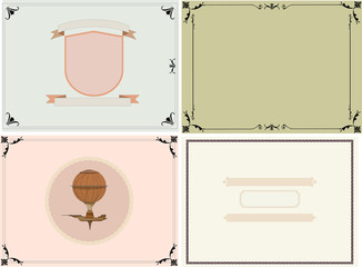 Vintage Steampunk frame set, border background, cogs and gears invitation letter, wings and airship