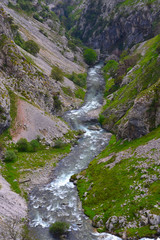 Cares river canyon in the Picos de Europa National Park, León, northern Spain. The oldest national park in Spain. It was created in 1918.