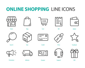 set of shopping online icons, sale, store, customer, bag, cart, ecommerce