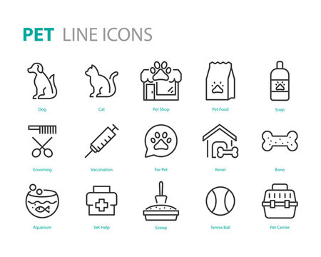 Set Of Pet Icons, Dog, Cat, Puppy, Animals