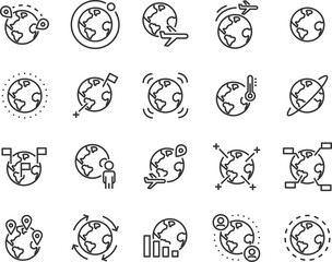 set of world icons, global, travel, address, location, connect,
