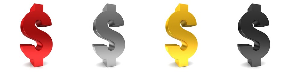 dollar sign 3d symbol icon set red silver gold black us currency money graphic isolated on white
