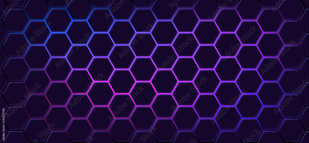 Poster abstract neon background with violet light, line and texture.