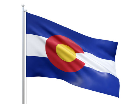Colorado (U.S. state) flag waving on white background, close up, isolated. 3D render